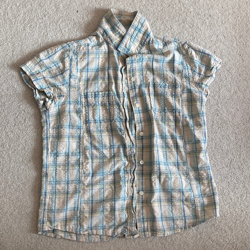 Tan & Blue Plaid Patterned Shirt